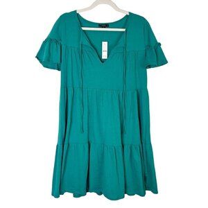 NEW J Crew Green Oversized‎ Tiered Mini Dress Size Small